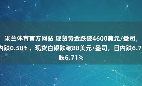 米兰体育官方网站 现货黄金跌破4600美元/盎司，日内跌0.58%，现货白银跌破88美元/盎司，日内跌6.71%