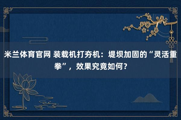 米兰体育官网 装载机打夯机：堤坝加固的“灵活重拳”，效果究竟如何？