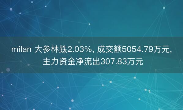 milan 大参林跌2.03%, 成交额5054.79万元, 主力资金净流出307.83万元