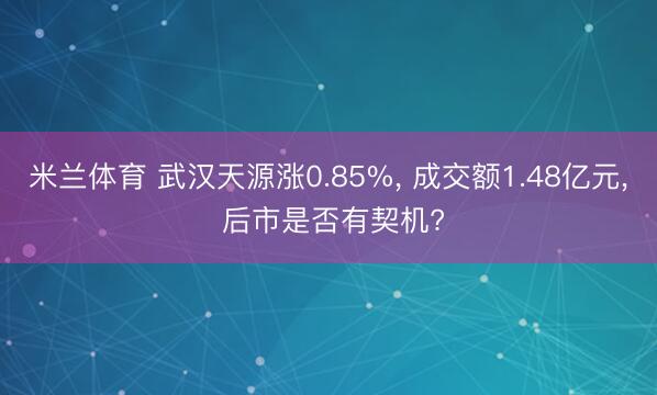 米兰体育 武汉天源涨0.85%, 成交额1.48亿元, 后市是否有契机?